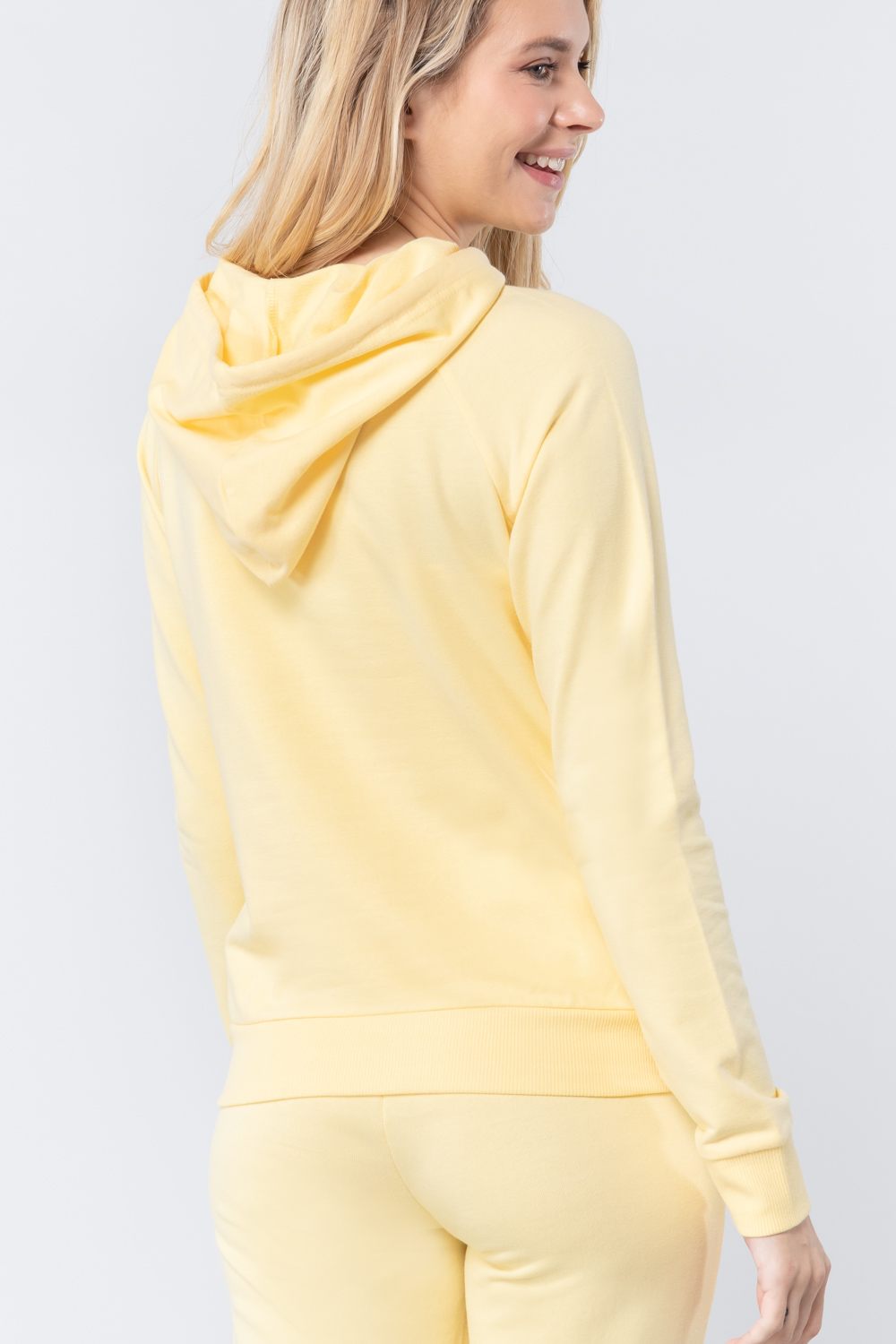 Women French Terry Pullover Hoodie Sweatshirt Long Sleeve Pockets - Light Yellow