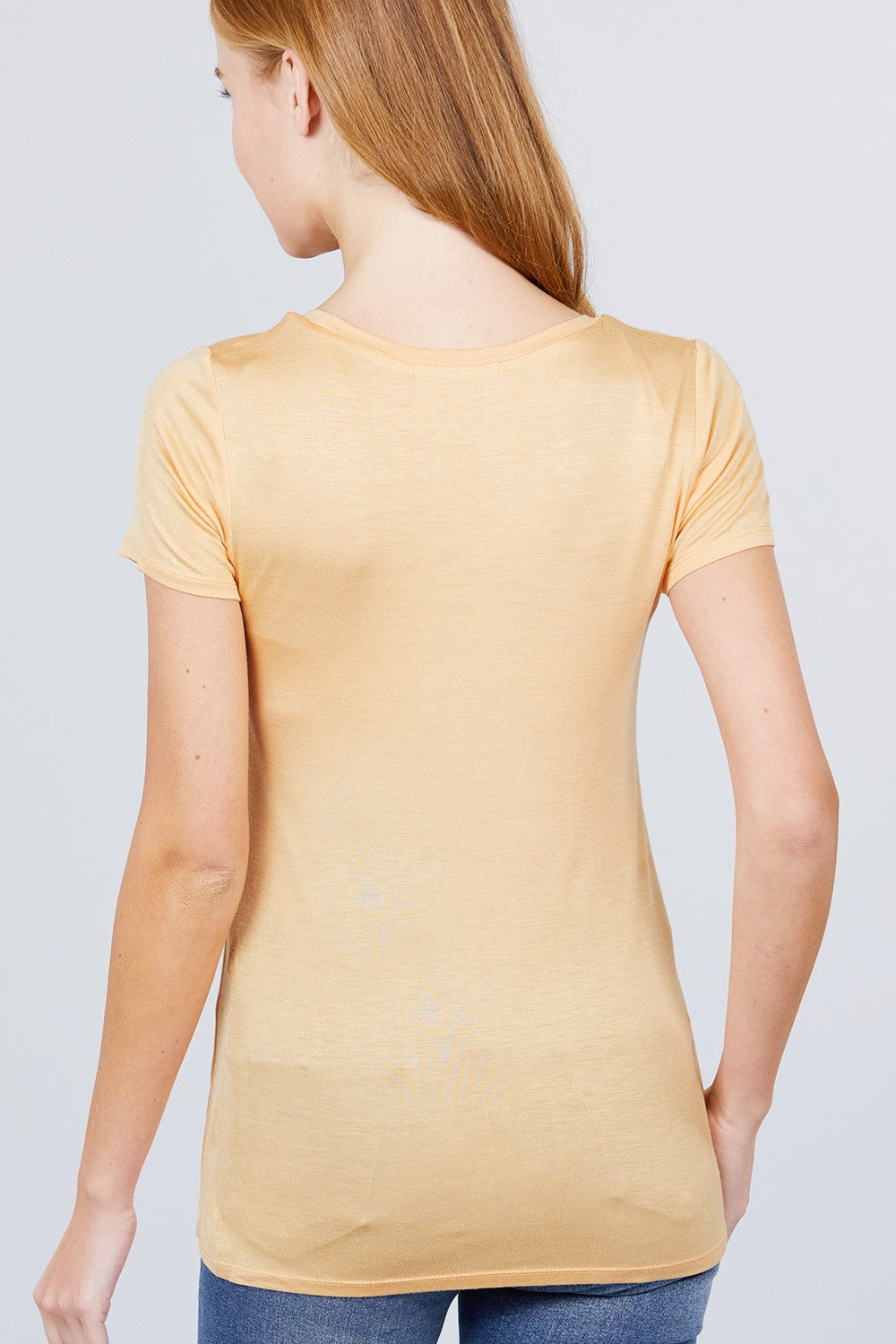 Women's Short Sleeve Round Scoop Neck Top T-Shirt Tee Pocket - Pearl Yellow