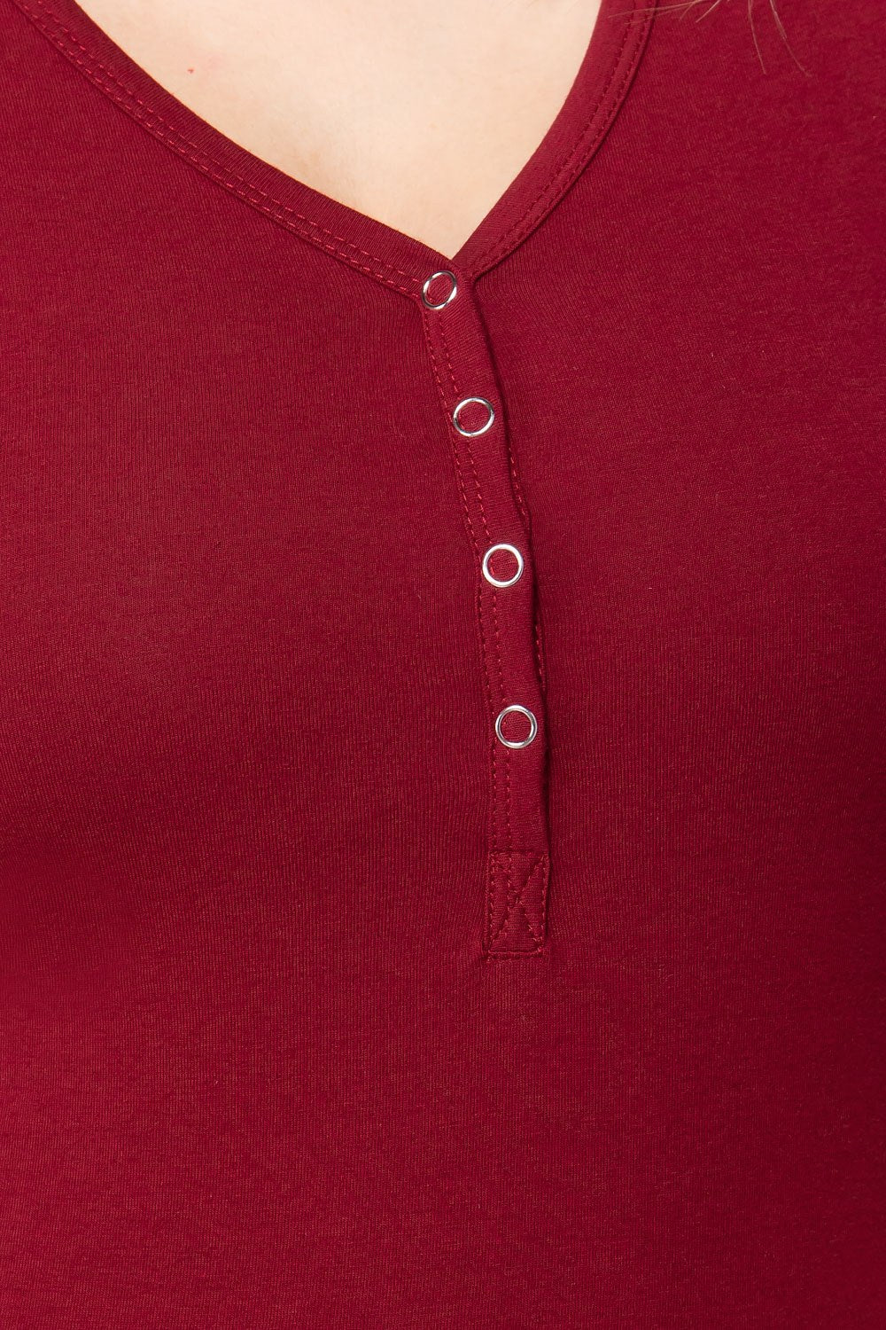 Women's Short Sleeve V-neck Henley Knit Top Soft T-Shirt - Ruby Burgundy