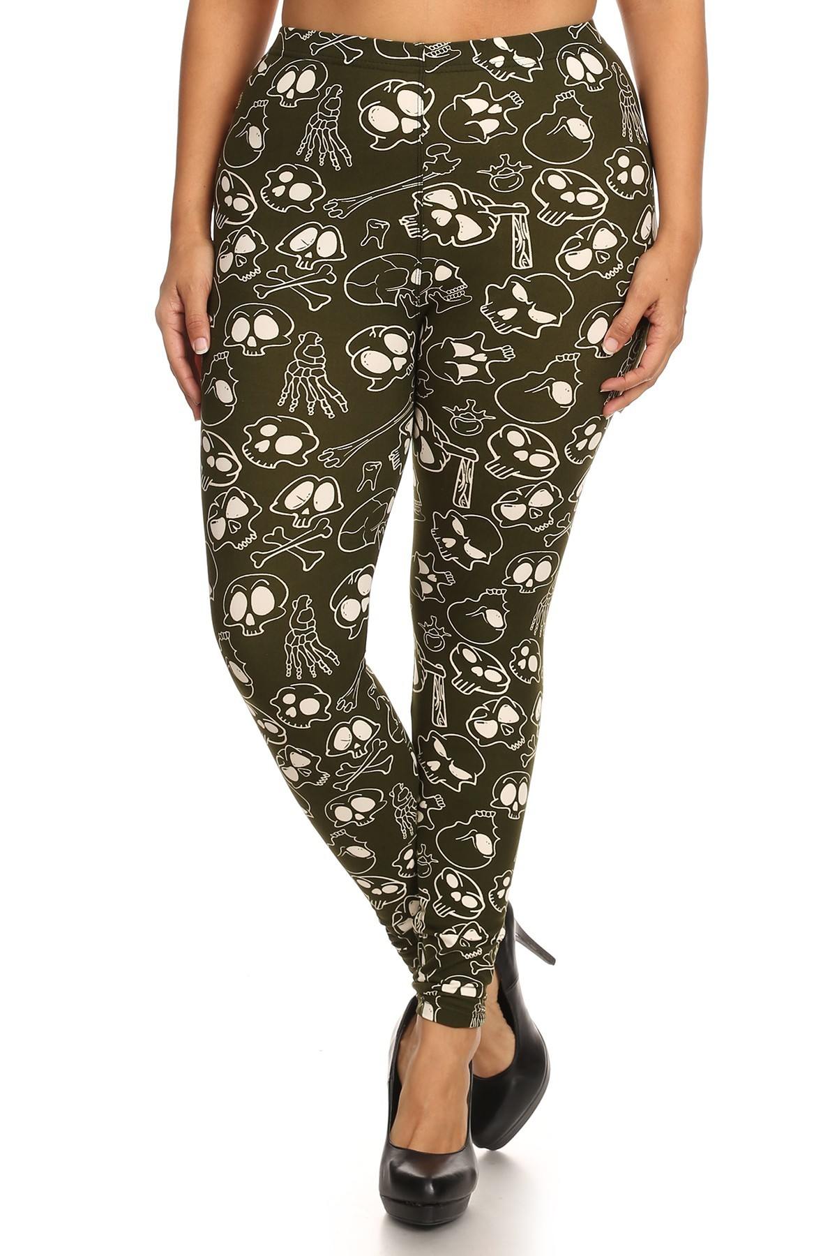 Women's Skulls Bones Graphic Printed Leggings High Waist Yoga Pants Gym Fitness