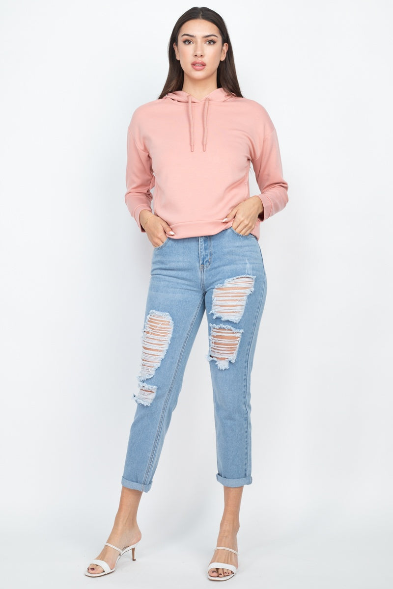 Women's Pullover Hoodie Sweatshirt Long Sleeves Self-tie Drawstrings Sweater