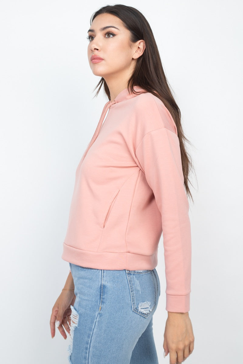 Women's Pullover Hoodie Sweatshirt Long Sleeves Self-tie Drawstrings Sweater