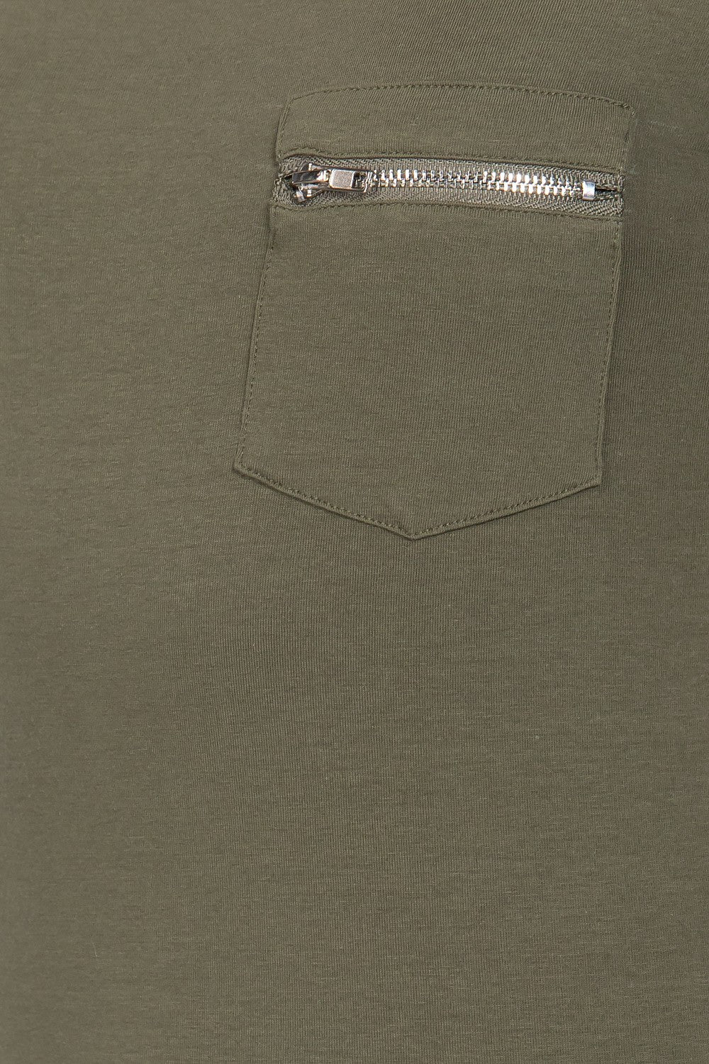 Women's Round Neck Short Sleeve Cotton Top Zipper Pocket T-Shirt - Olive Green
