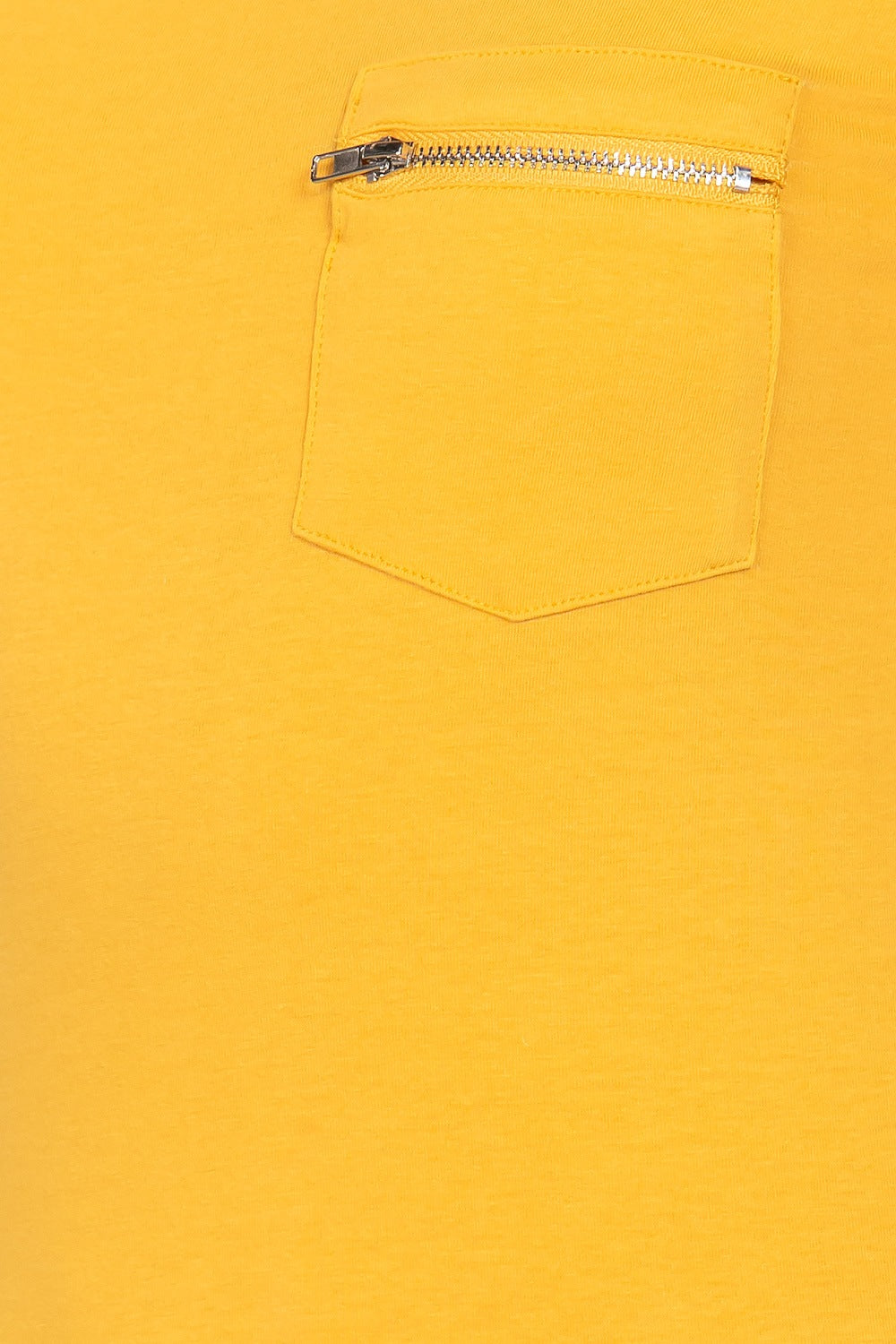 Women Round Neck Short Sleeve Cotton Top Zipper Pocket T-Shirt - Mustard Yellow