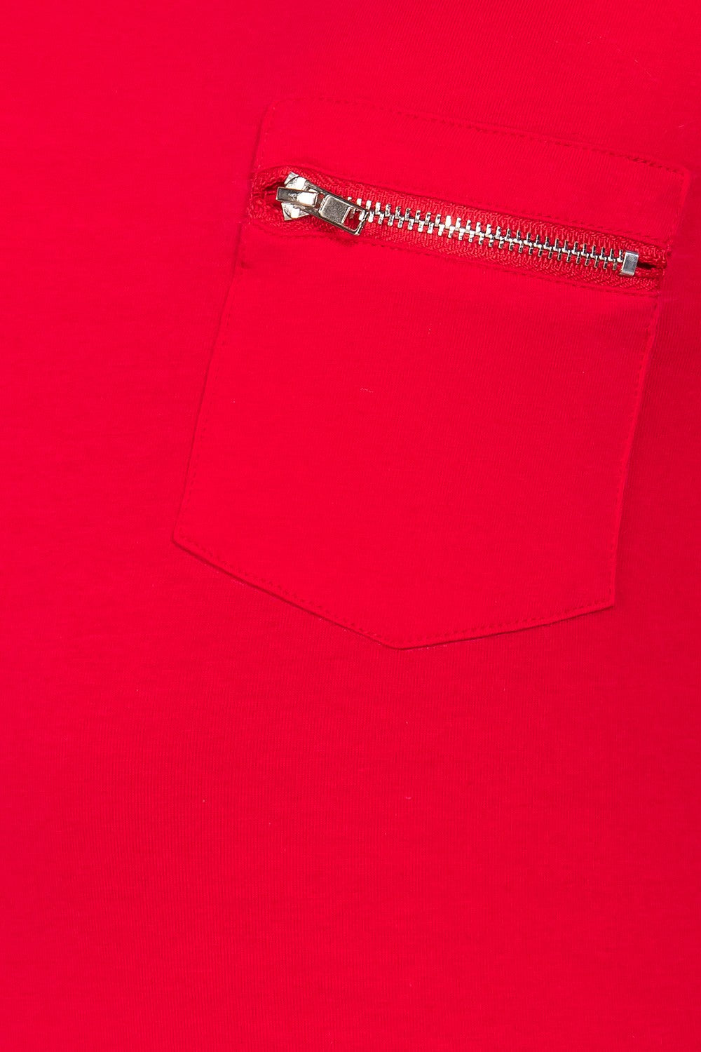 Women's Round Neck Short Sleeve Cotton Top Zipper Pocket T-Shirt - Red