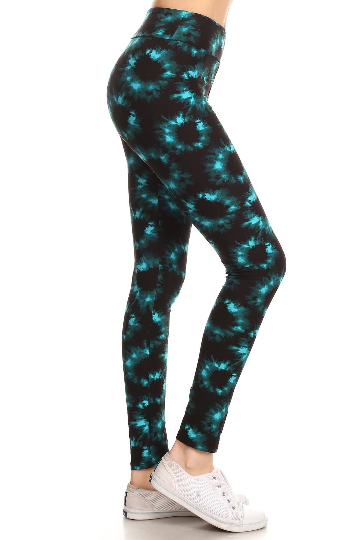 Women's Tie Dye Printed Leggings High Waist Yoga Pants Stretch Gym Fitness
