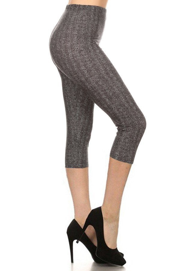 Women's Capri 3/4 Length Chevron Print High Waisted Leggings Fitness Yoga Pants