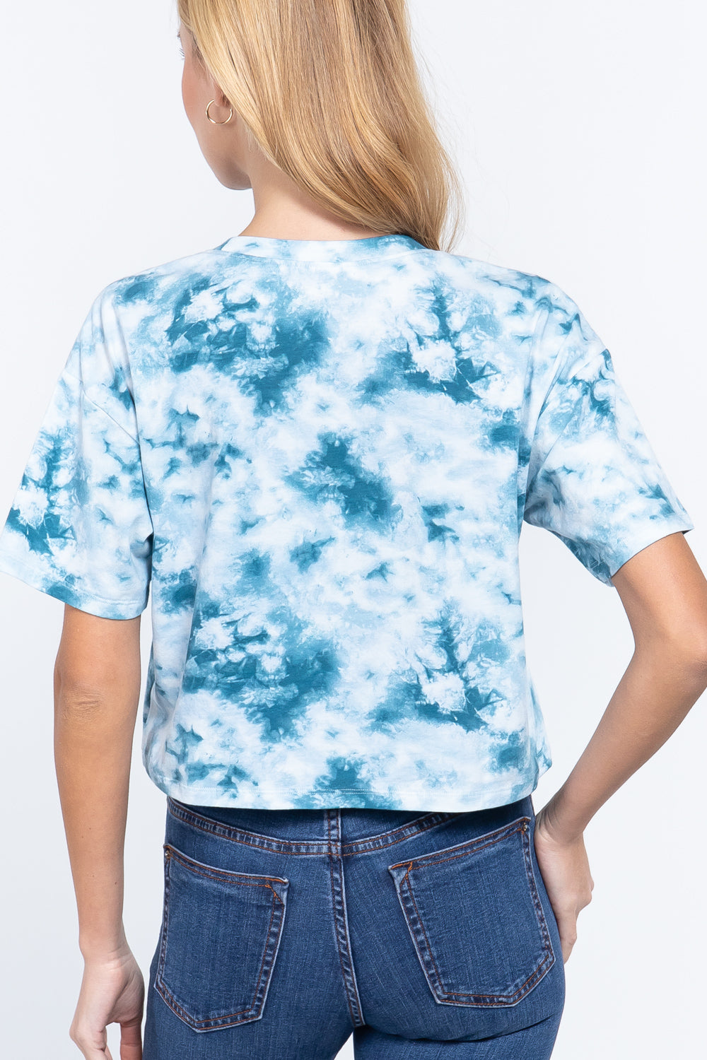 Women's Cropped Top Tie-dye Cotton Jersey T-Shirt Crew Neck Soft Short Sleeve