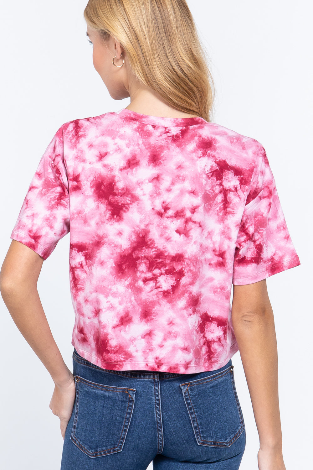 Women's Cropped Top Tie-dye Cotton Jersey T-Shirt Crew Neck Soft Short Sleeve