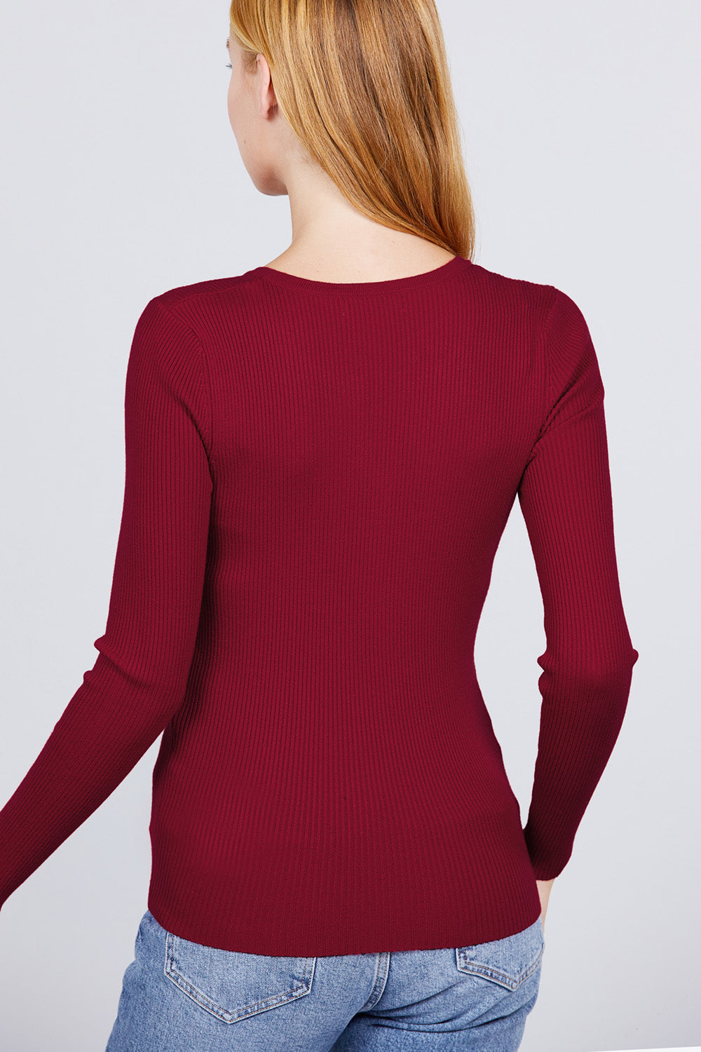 Women's Notched Neck Henley Soft Viscose Sweater Long Sleeve Stretch