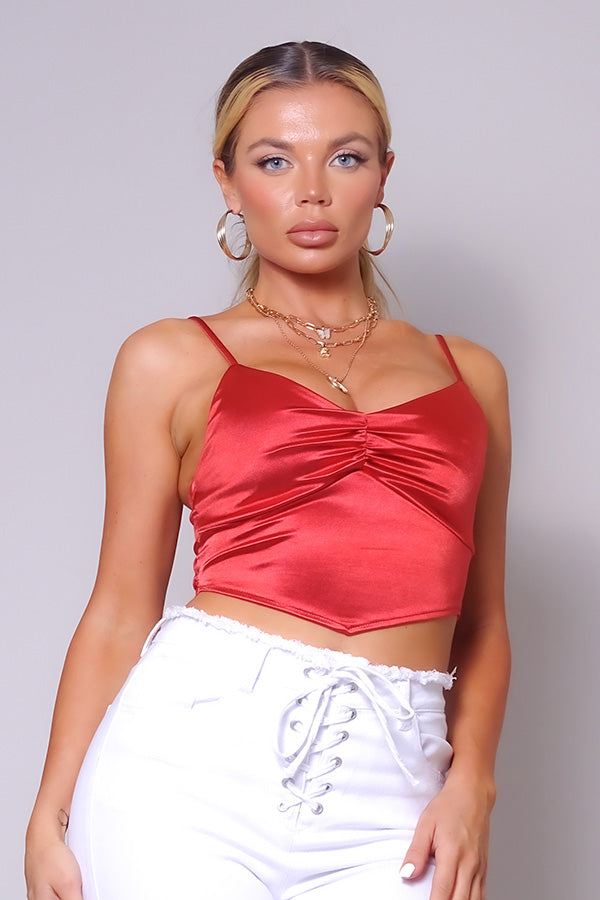 Women V-neck Ruched Scarf Crop Top Stretch Adjustable Spaghetti Strap Cami Tank