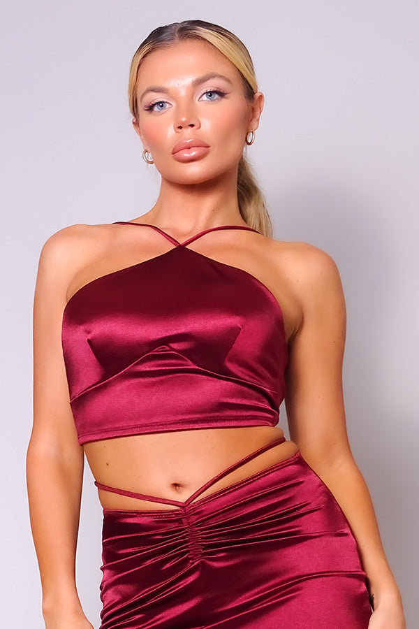 Women Halter Neck Crop Top Crossed Back Stretch Spaghetti Straps Under Bust Tank