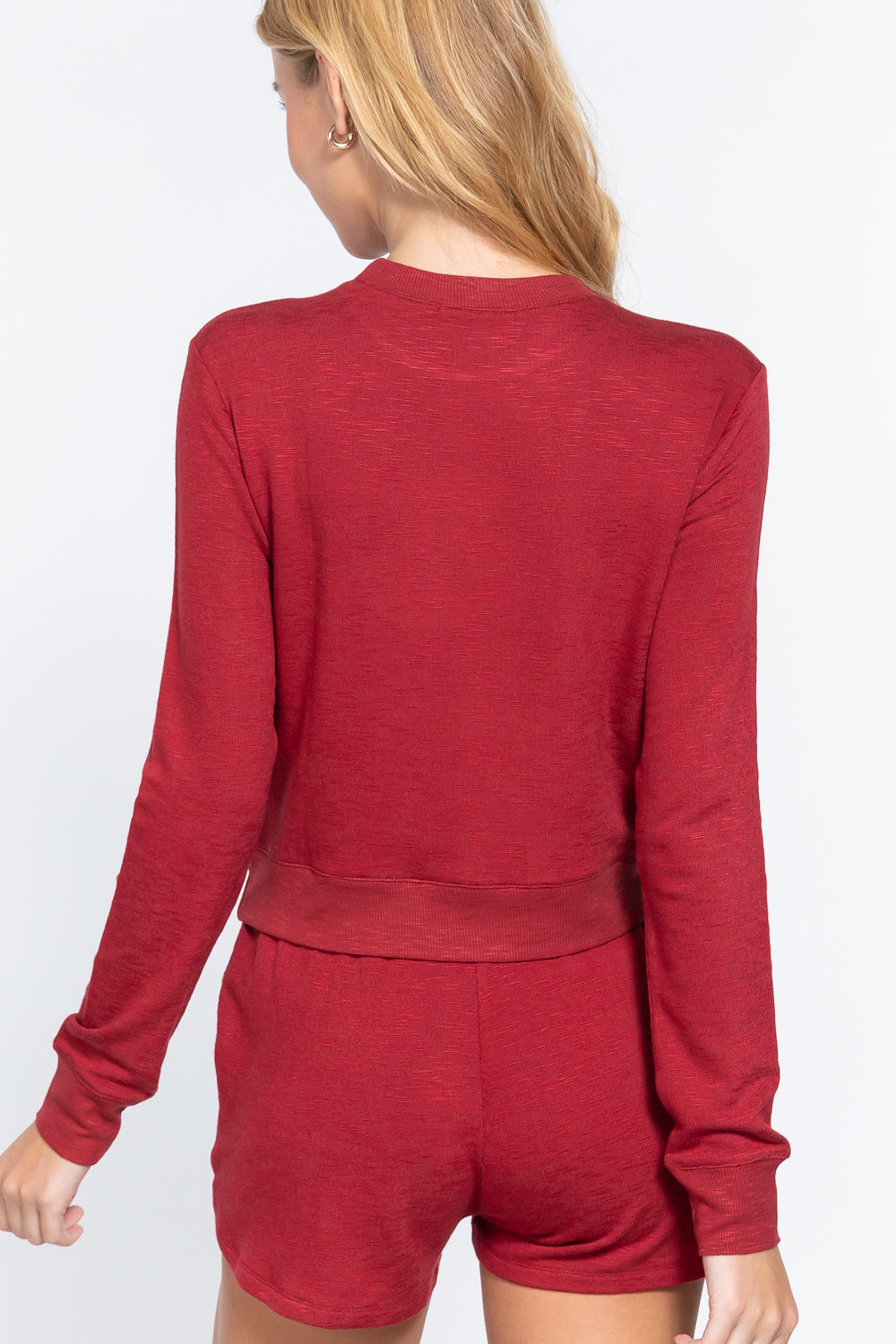 Women's Long Sleeve Crew Neck Slub Terry Top Soft Rayon Shirt