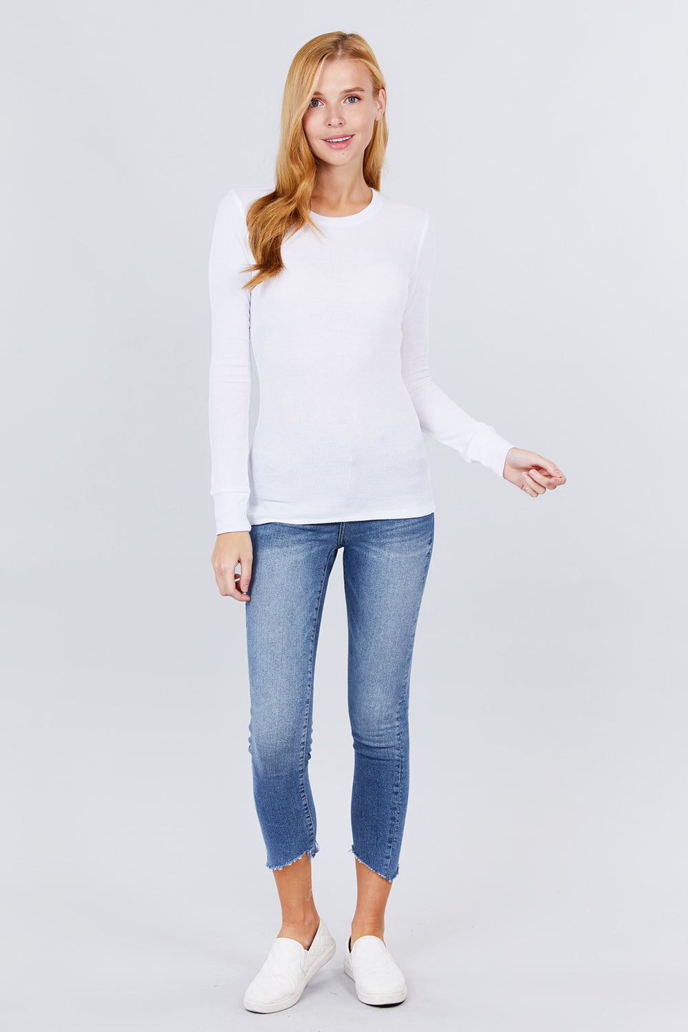 Women's Crew Neck Thermal Shirt Top Long Sleeve Stretch Cotton Knit Tee