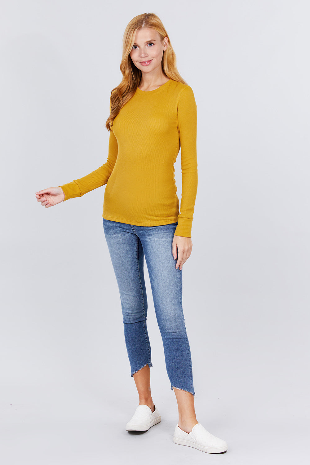 Women's Crew Neck Thermal Shirt Top Long Sleeve Stretch Cotton Knit Tee