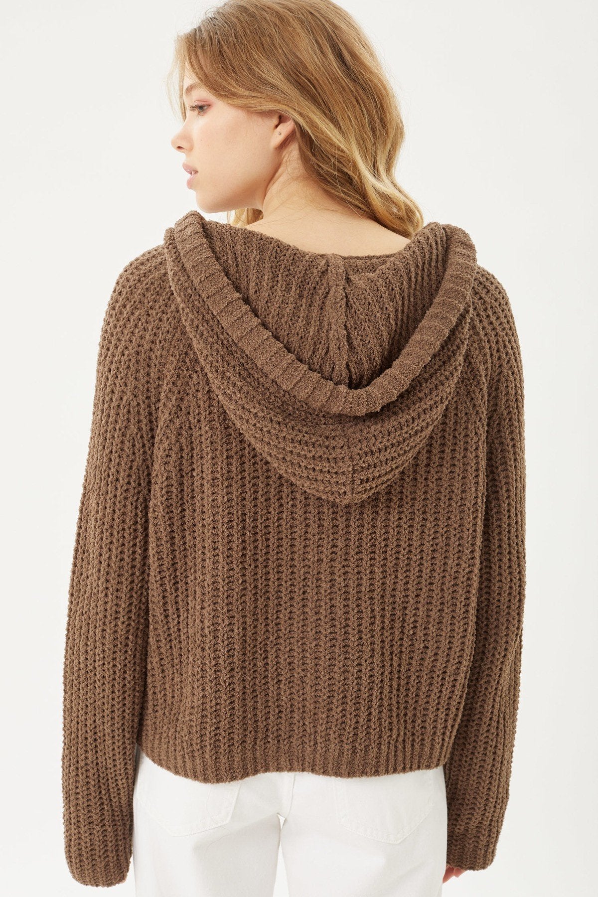 Women's Cropped Pullover Hoodie Sweater V-neck Long Sleeve Top Loose