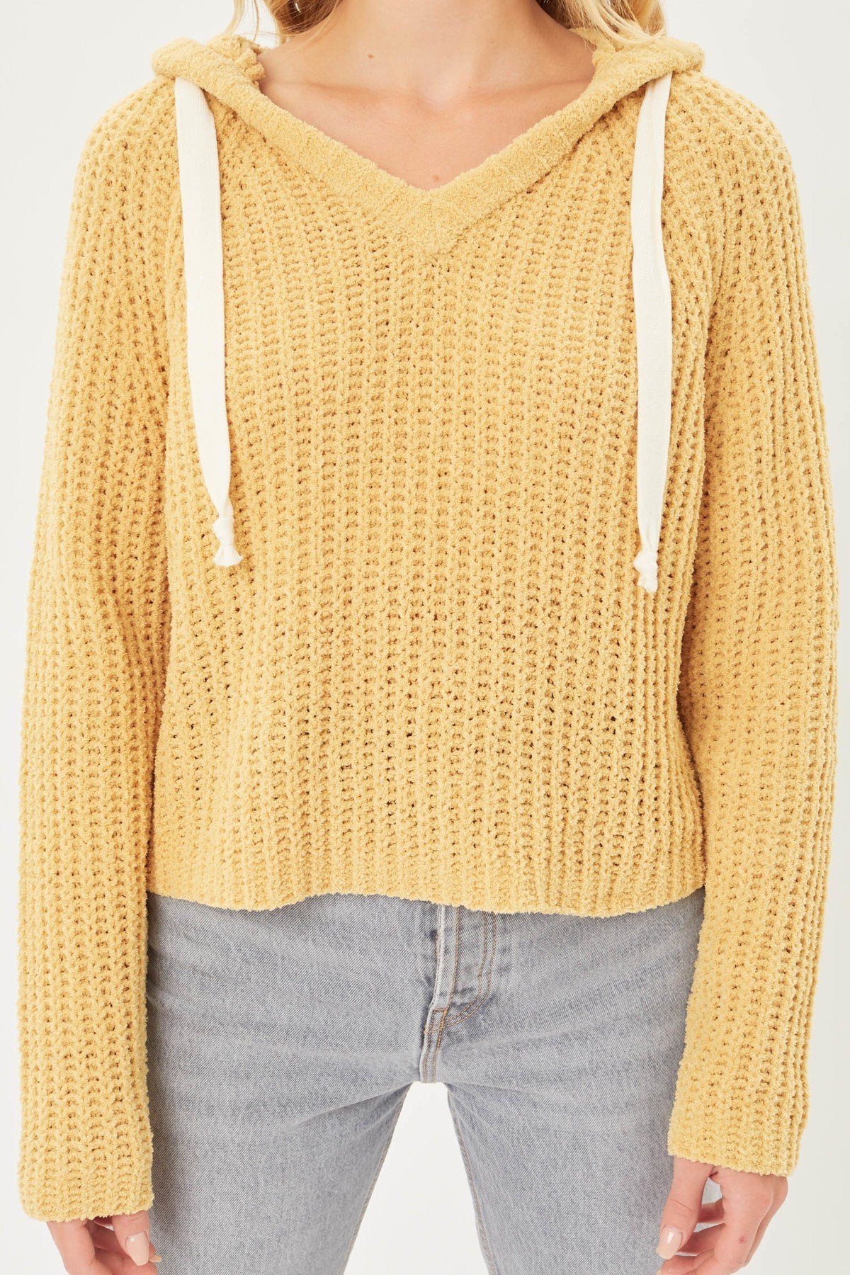 Women's Cropped Pullover Hoodie Sweater V-neck Long Sleeve Top Loose