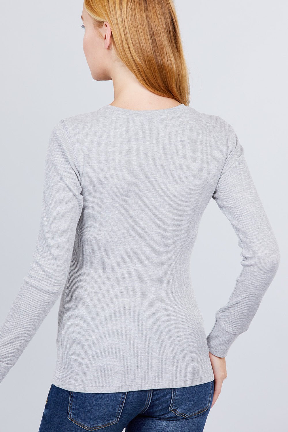 Women's Long Sleeve Henley Thermal Shirt Soft Top (Heather Grey)