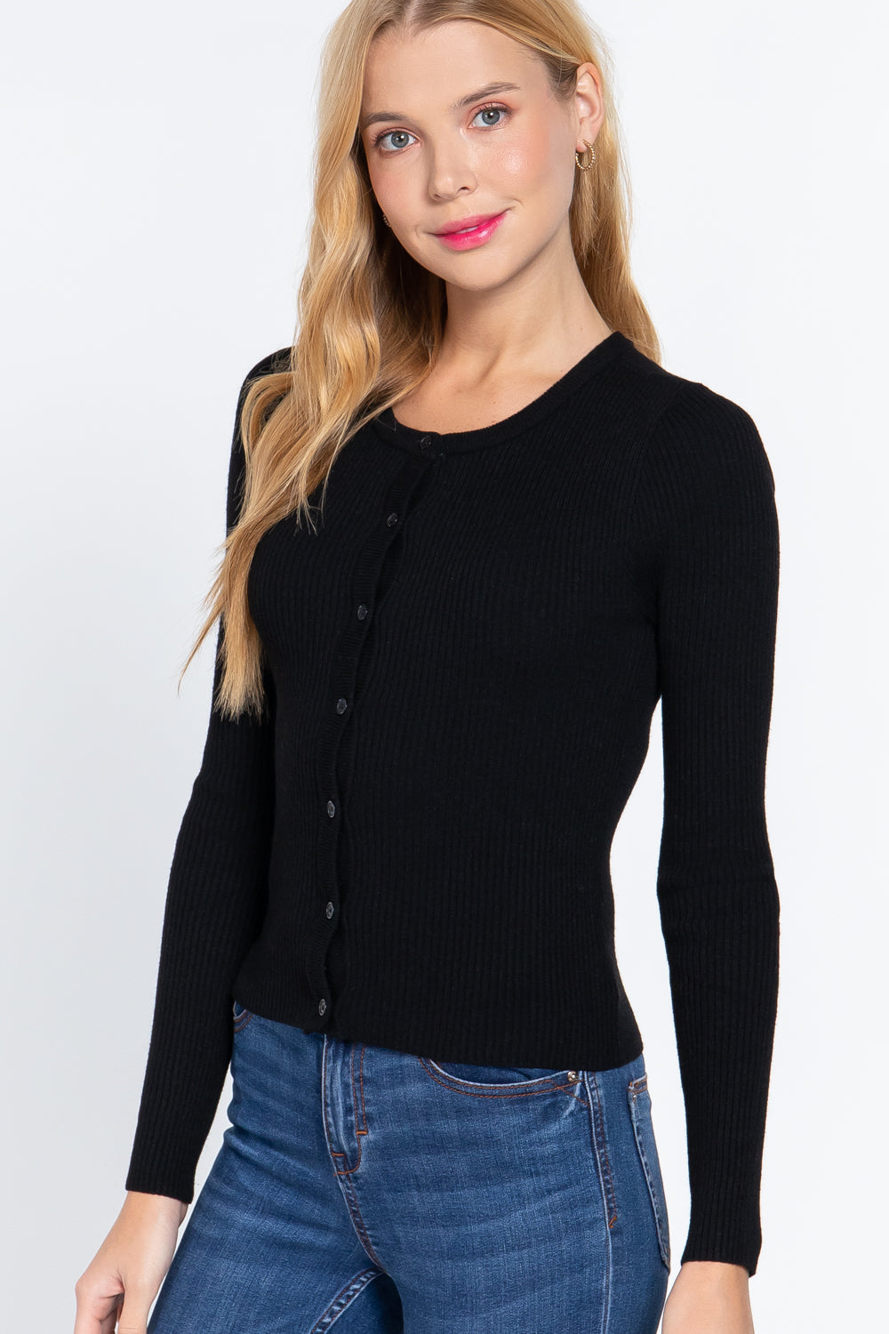 Women's Long Sleeve Crew Neck Basic Cardigan Viscose Soft Knit Button Sweater