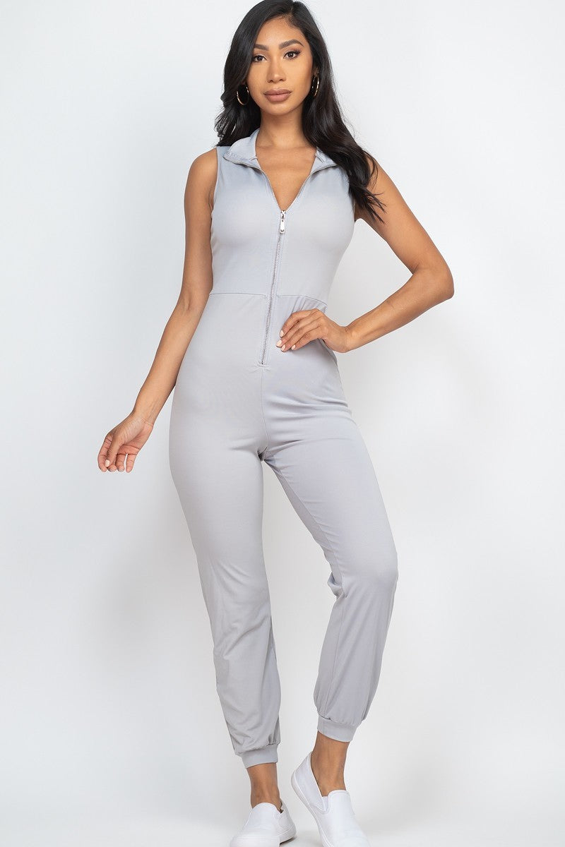 Women's Mock Neck Zipper Jumpsuit Stretch Sleeveless Comfy Workout Yoga Top