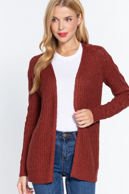 Women's Long Sleeve Open Front Sweater Soft Knit Cotton Long Cardigan