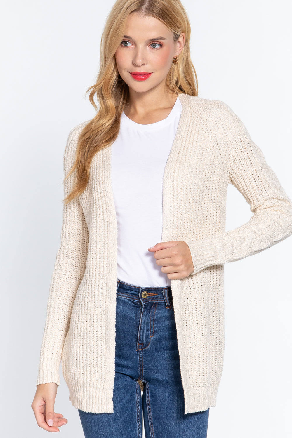 Women's Long Sleeve Open Front Sweater Soft Knit Cotton Long Cardigan