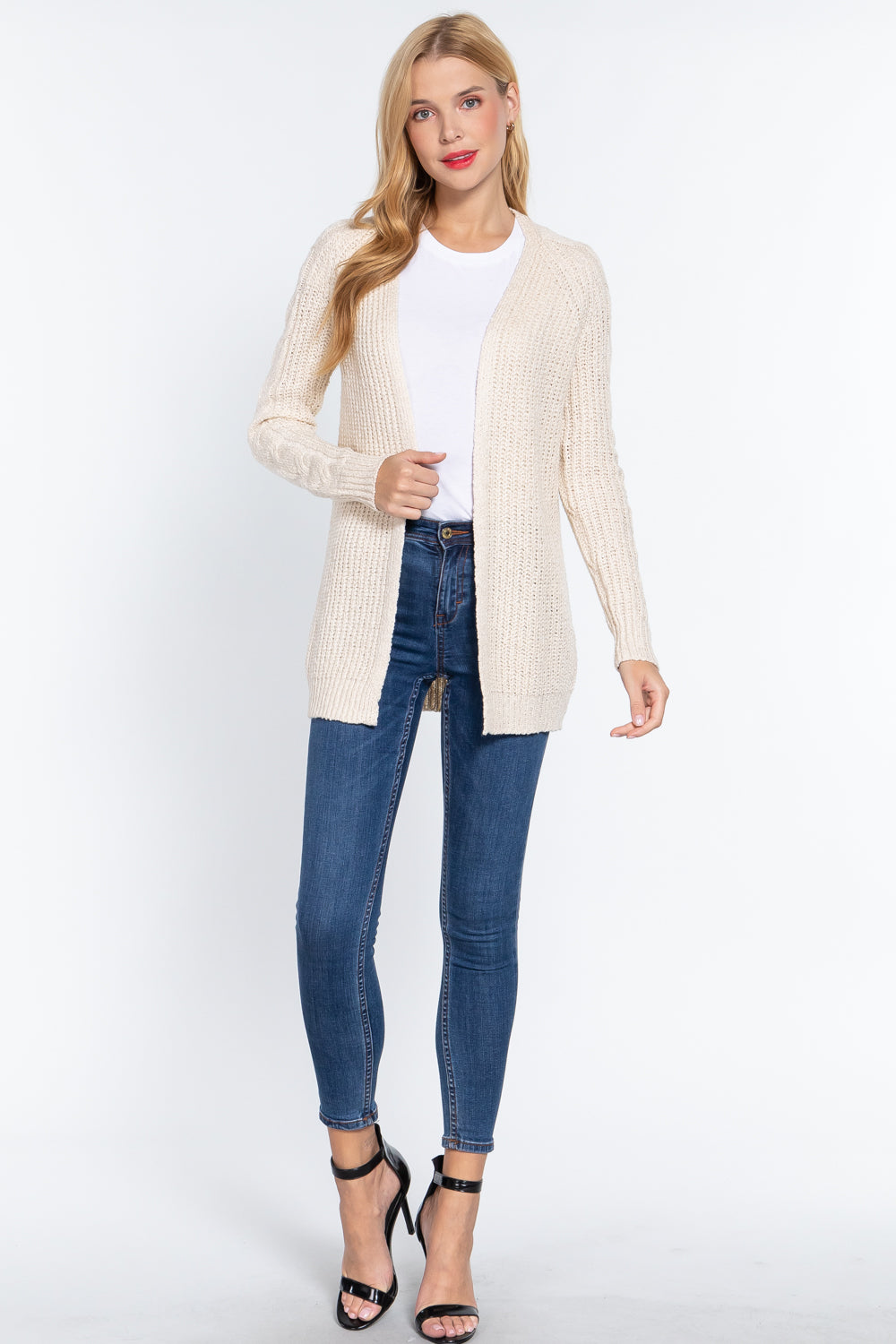 Women's Long Sleeve Open Front Sweater Soft Knit Cotton Long Cardigan
