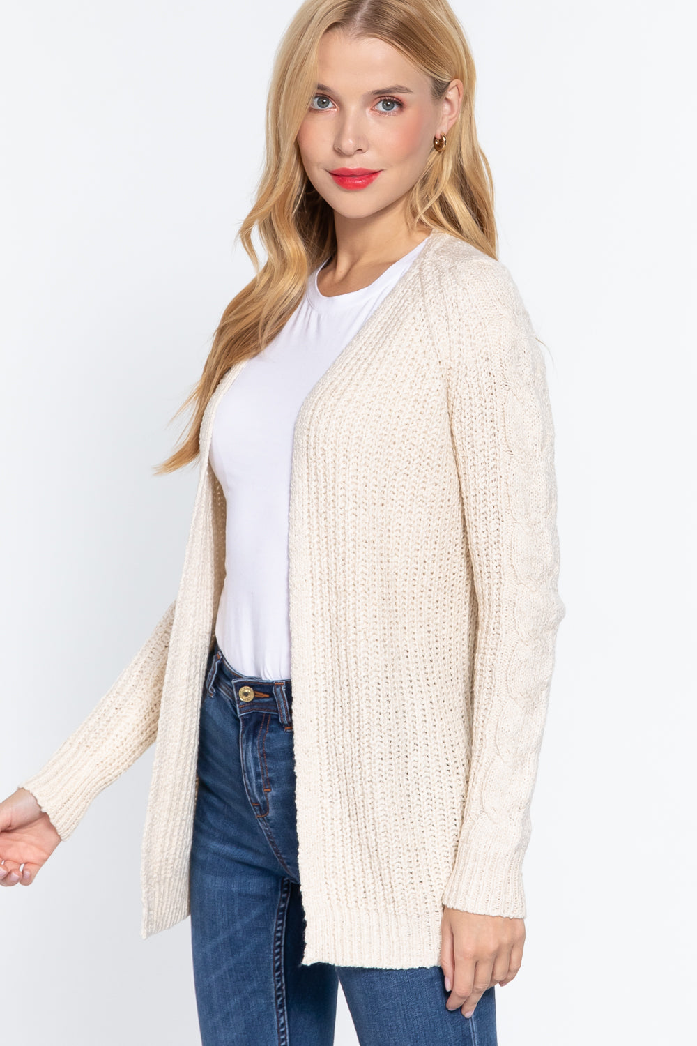 Women's Long Sleeve Open Front Sweater Soft Knit Cotton Long Cardigan