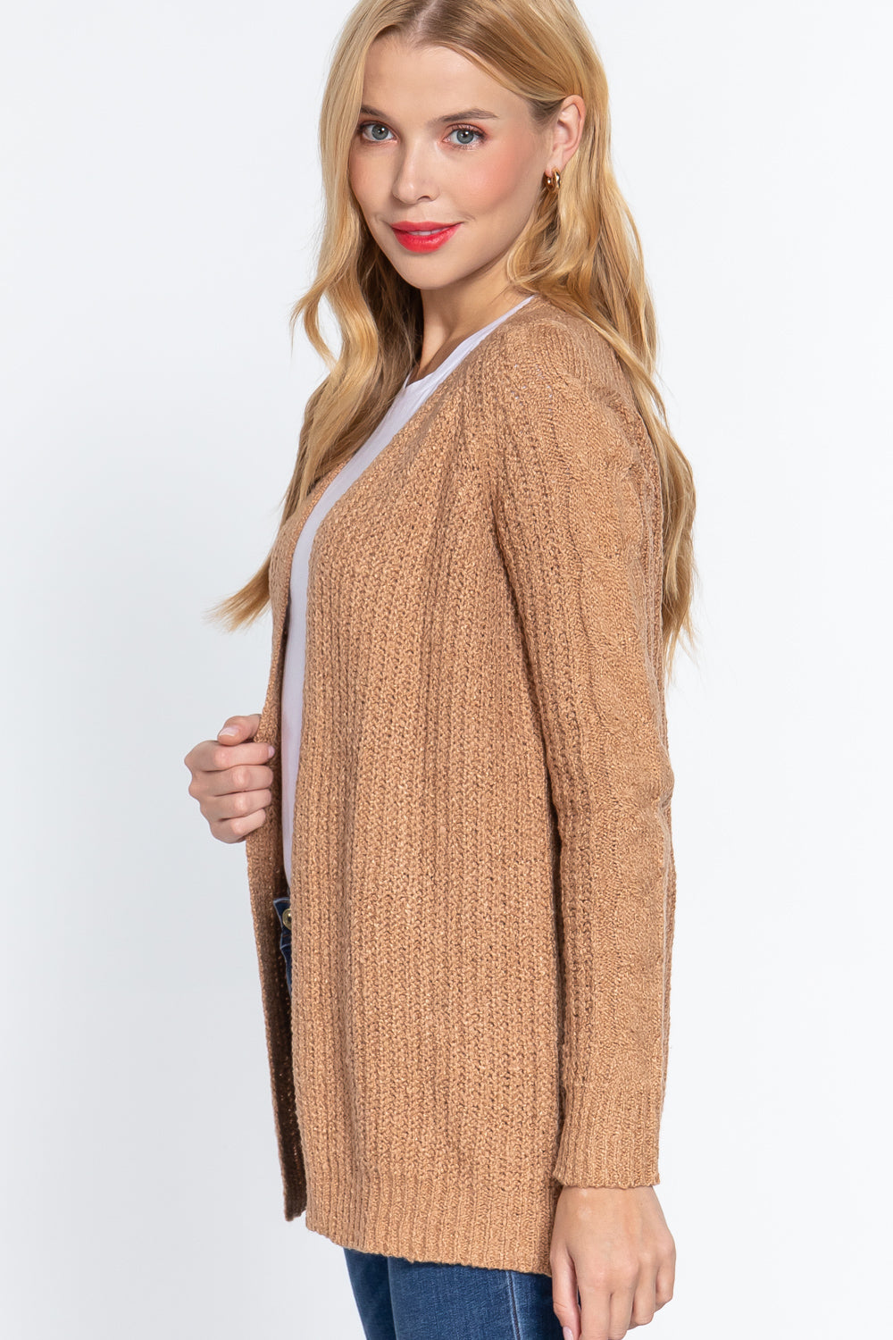 Women's Long Sleeve Open Front Sweater Soft Knit Cotton Long Cardigan