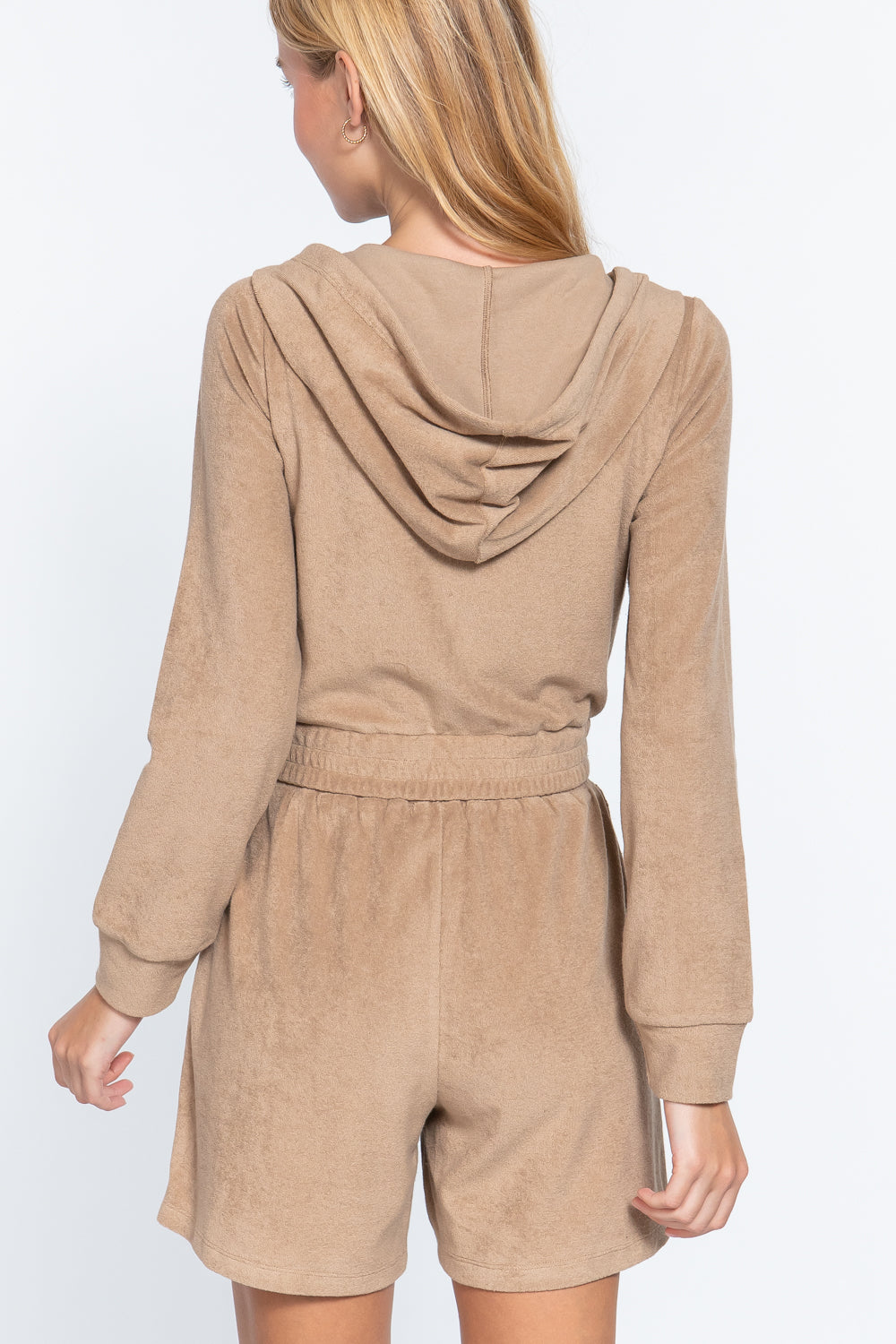 Women's Long Sleeve Hoodie Drawstring Zip-up Cropped Top Terry Towelling Jacket