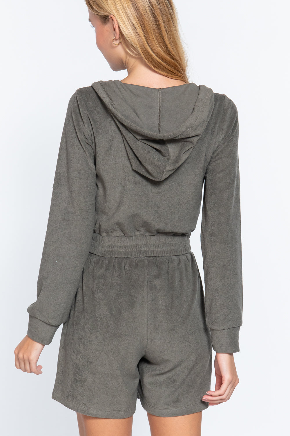 Women's Long Sleeve Hoodie Drawstring Zip-up Cropped Top Terry Towelling Jacket