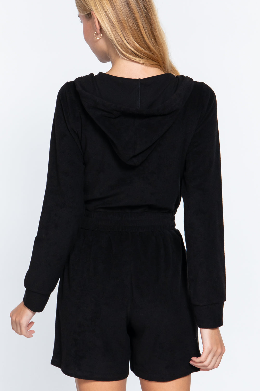 Women's Long Sleeve Hoodie Drawstring Zip-up Cropped Top Terry Towelling Jacket