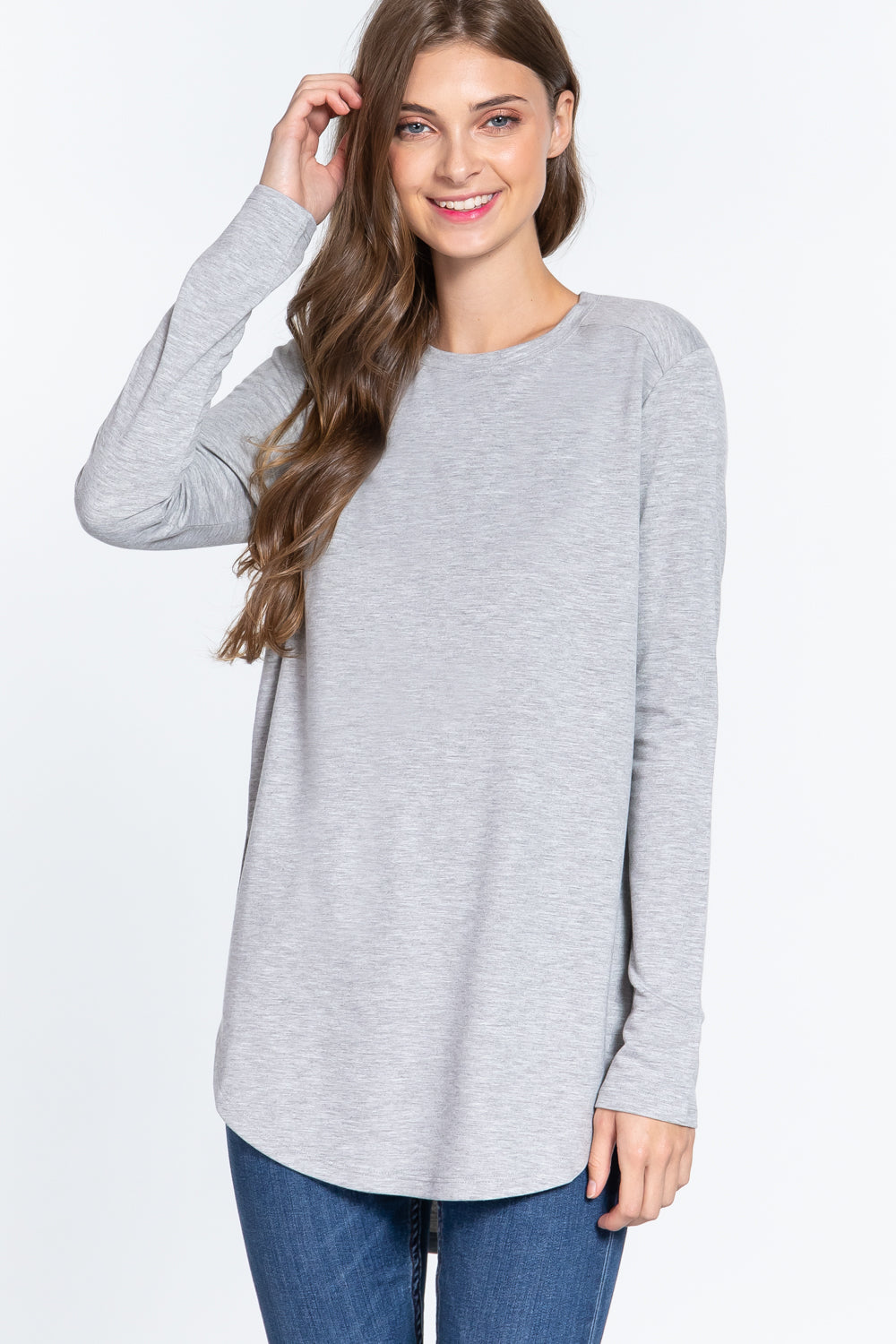 Women's French Terry Tunic Top Shirt Long Sleeve Side Slit Blouse Round Neck