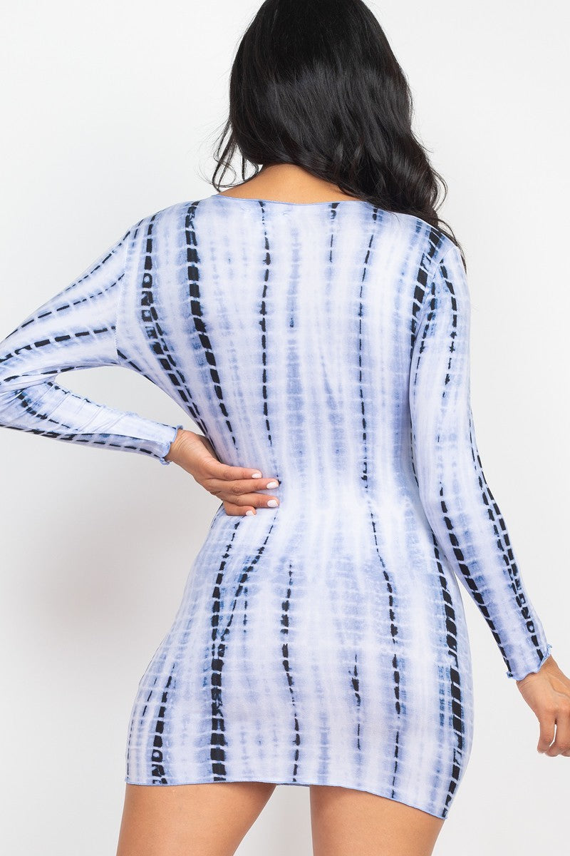 Women's Bodycon Mini Dress Tie-dye Printed Lettuce Trim Round Neck Stretch Shirt