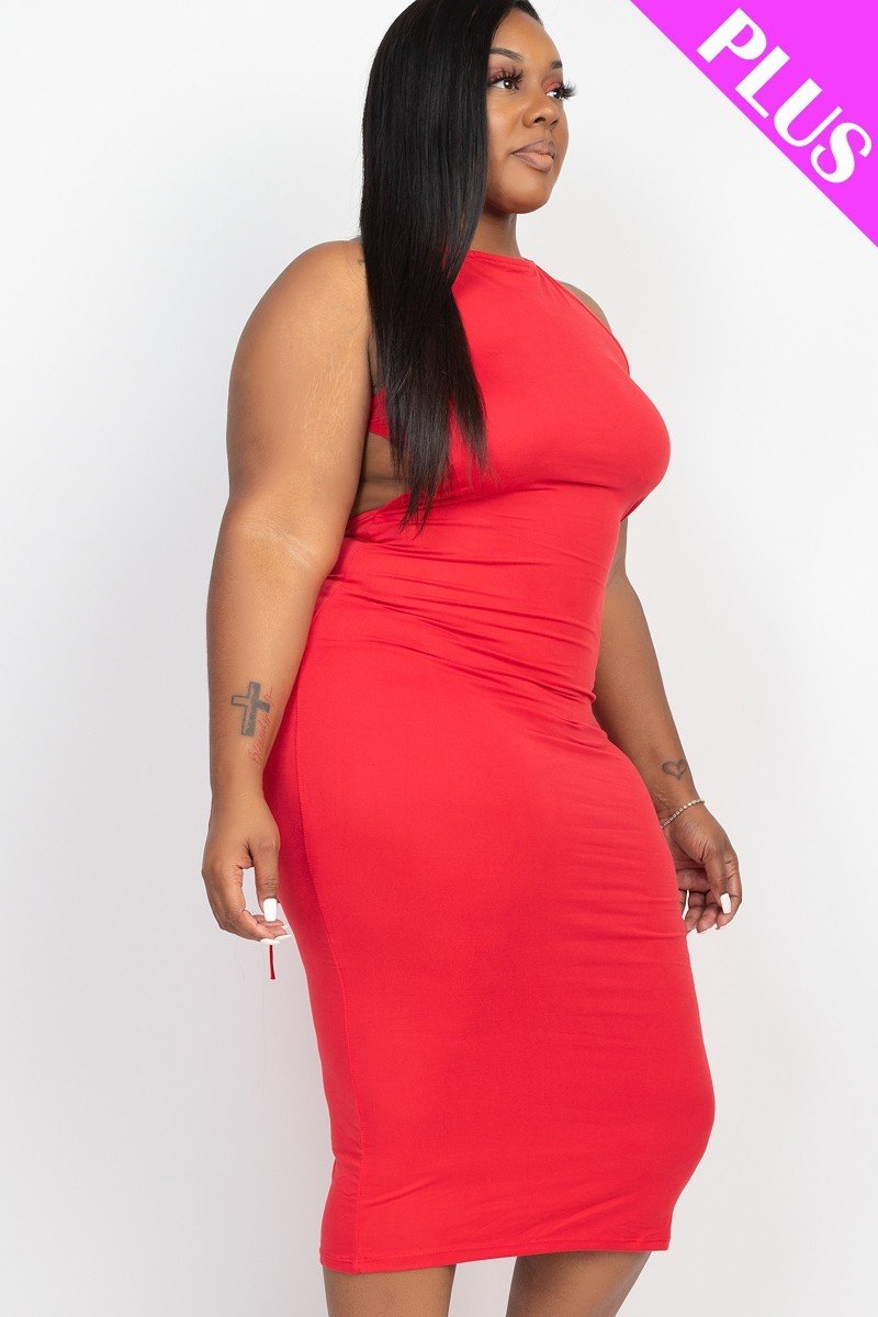 Women Plus Criscross Maxi Dress Tank Open Back Stretch Bodycon Cami (1X,2X,3X)