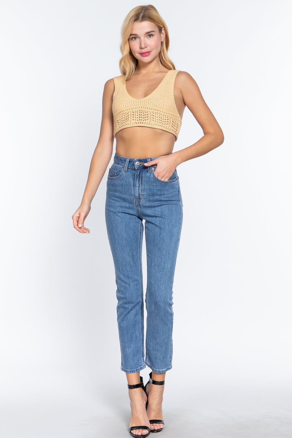 Women's Sleeveless V-neck Textured Crop Sweater Knit Top Cotton Soft Tank