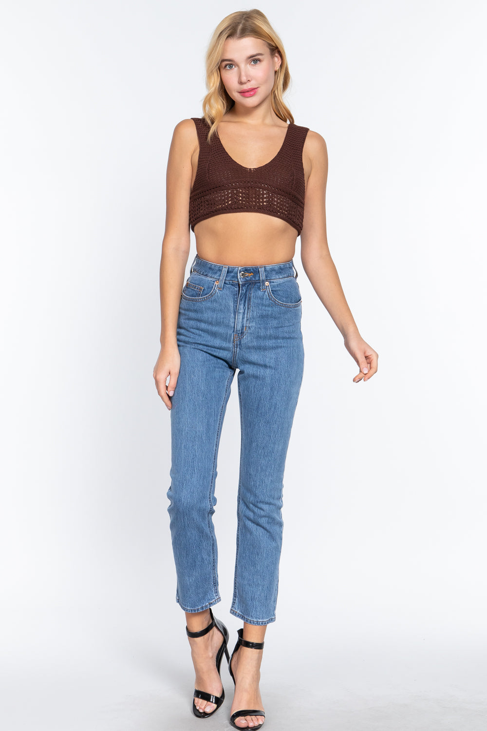 Women's Sleeveless V-neck Textured Crop Sweater Knit Top Cotton Soft Tank