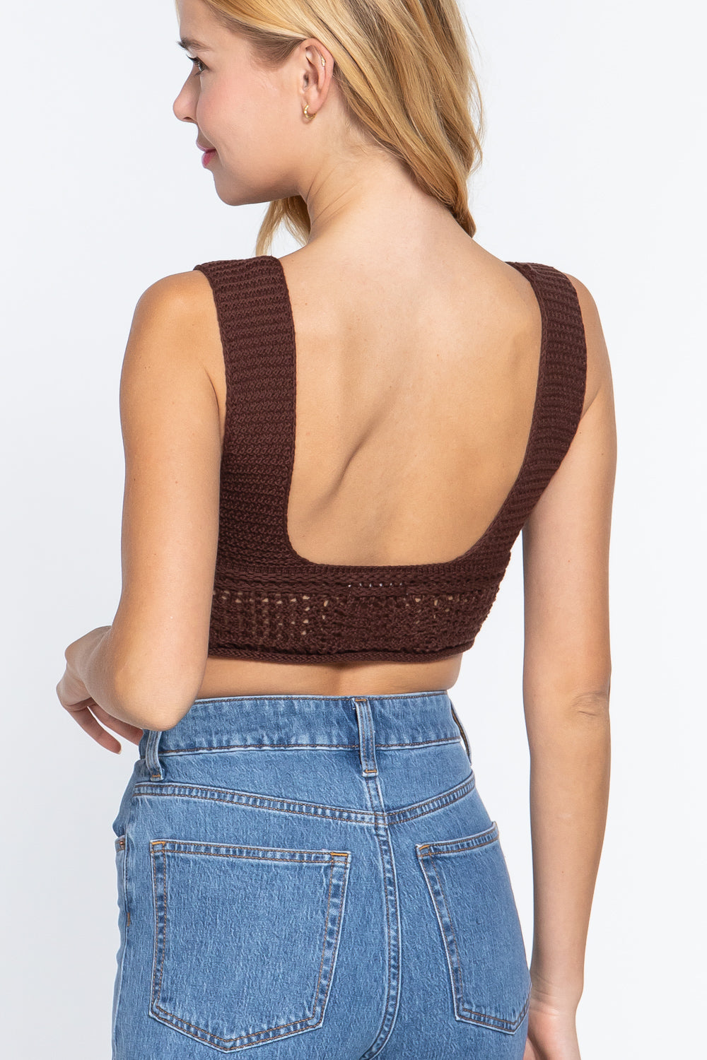 Women's Sleeveless V-neck Textured Crop Sweater Knit Top Cotton Soft Tank