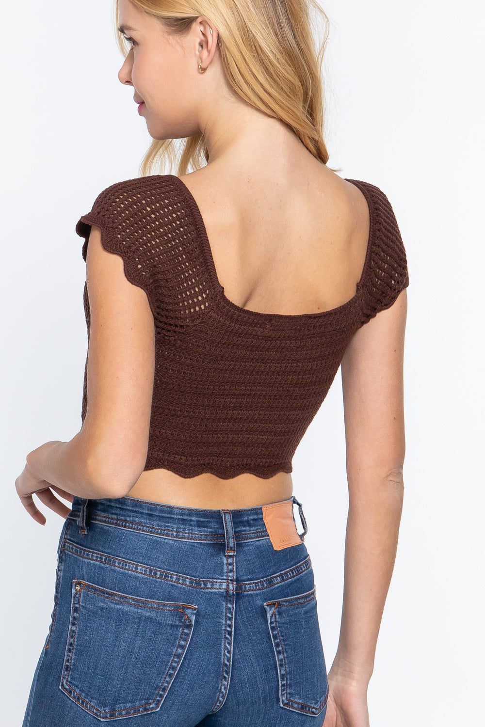 Women's V-neck Crop Top Front Knot Sweater Knit Short Sleeve Cotton Soft