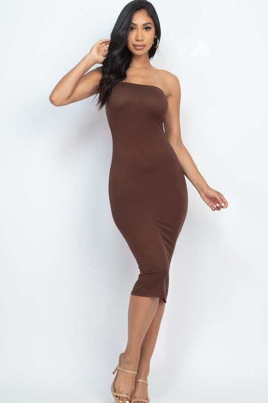 Women's Tube Bodycon Club Sleeveless Soft Stretchy Midi Dress - Coffee