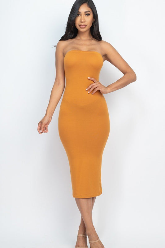 Women's Tube Bodycon Club Sleeveless Soft Stretchy Midi Dress - Camel