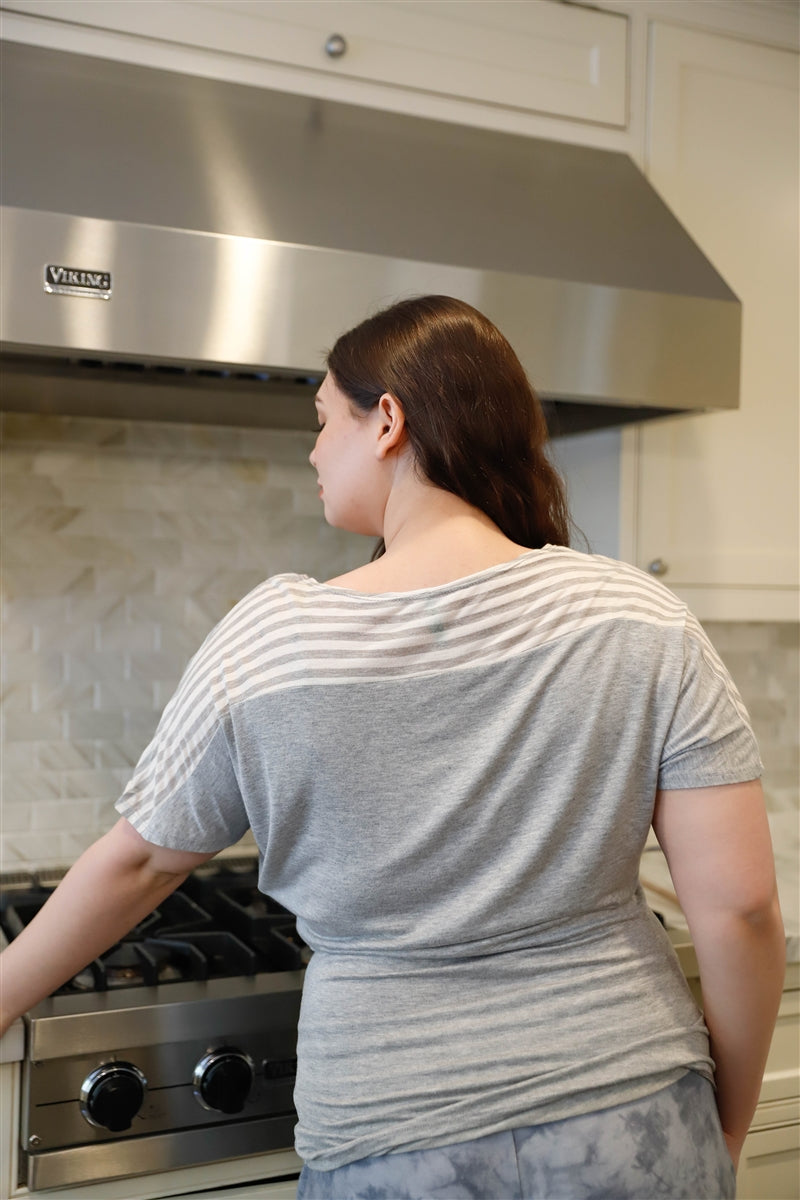 Women Plus Round Neck T-Shirt Rayon Knit Stripe Short Sleeve Soft Top (1X,2X,3X)