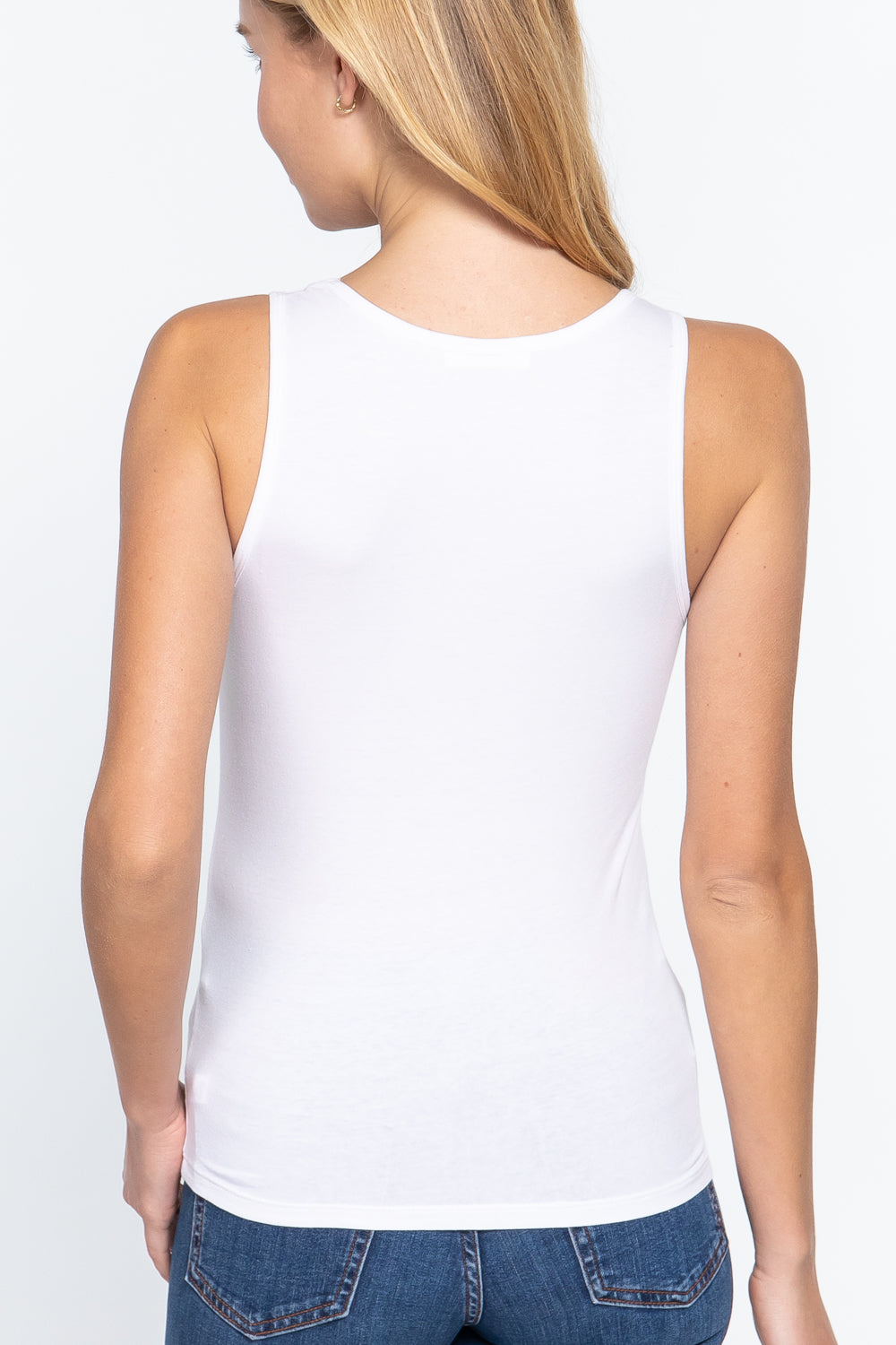 Women's Cotton Screen Print Knit Scoop Neck Sleeveless Tank Top - White