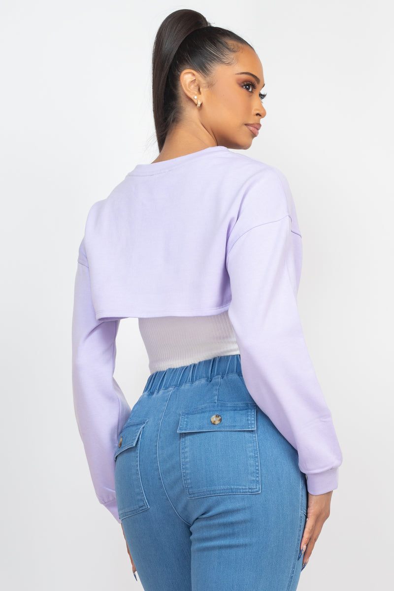 Women's Ribbed Cropped Top & Open Bust Shrug Sweater Set Long Sleeves Soft Knit