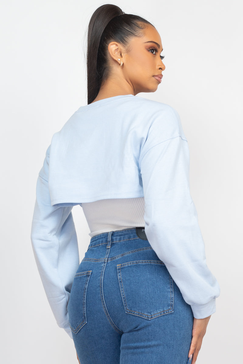 Women's Ribbed Cropped Top & Open Bust Shrug Sweater Set Long Sleeves Soft Knit