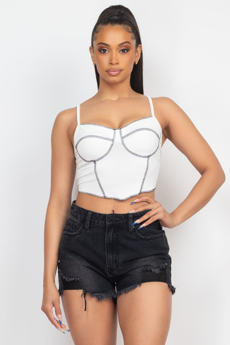 Women's Bustier Crop Tank Top Sweetheart Neck Sleeveless Ribbed Cami Straps