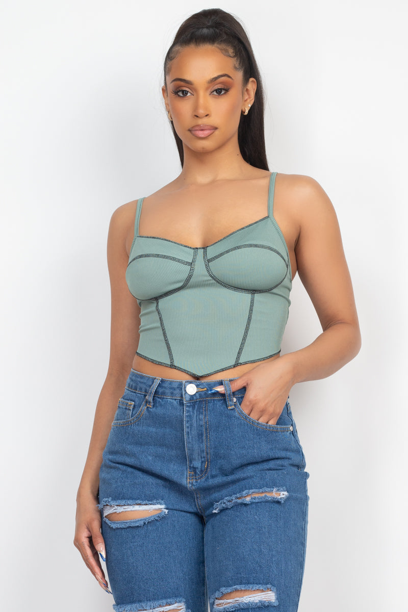 Women's Bustier Crop Tank Top Sweetheart Neck Sleeveless Ribbed Cami Straps