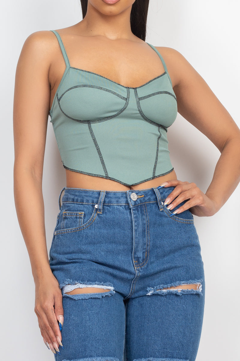 Women's Bustier Crop Tank Top Sweetheart Neck Sleeveless Ribbed Cami Straps