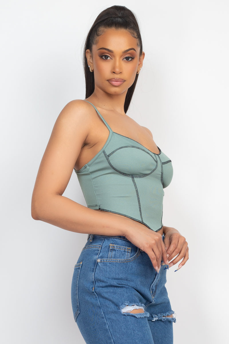 Women's Bustier Crop Tank Top Sweetheart Neck Sleeveless Ribbed Cami Straps
