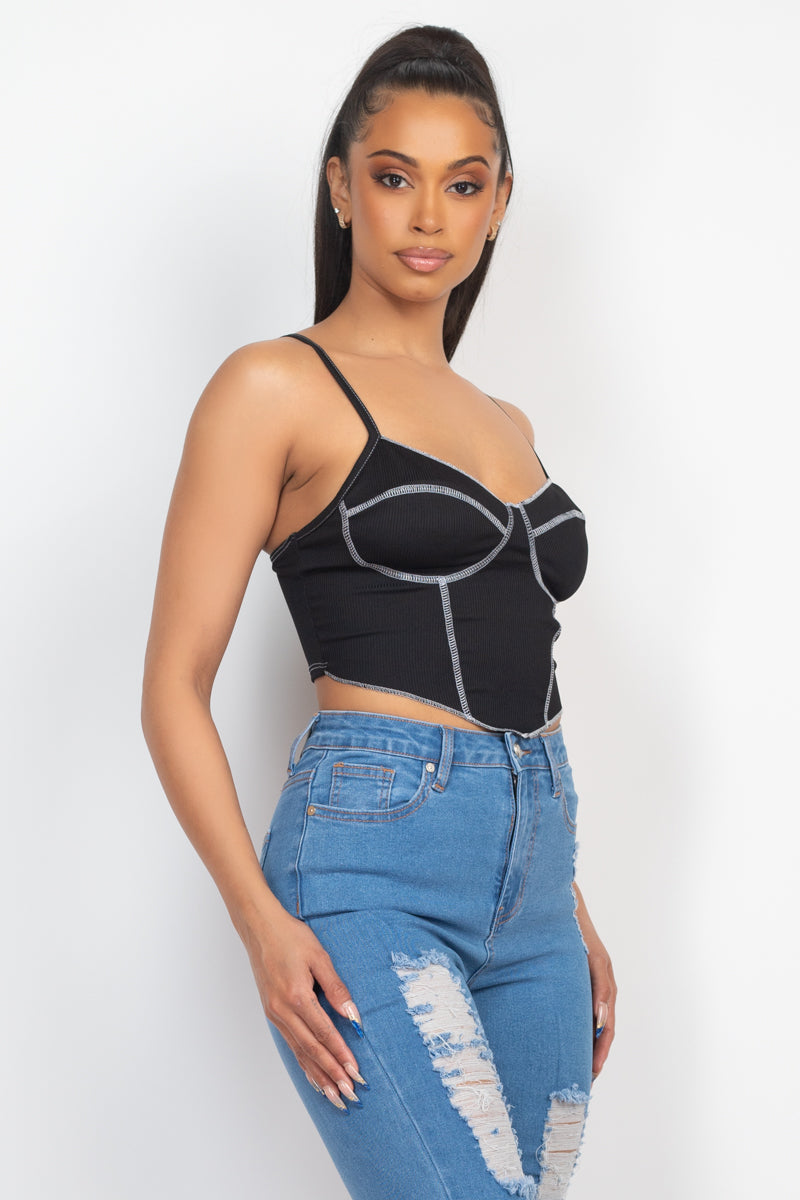 Women's Bustier Crop Tank Top Sweetheart Neck Sleeveless Ribbed Cami Straps